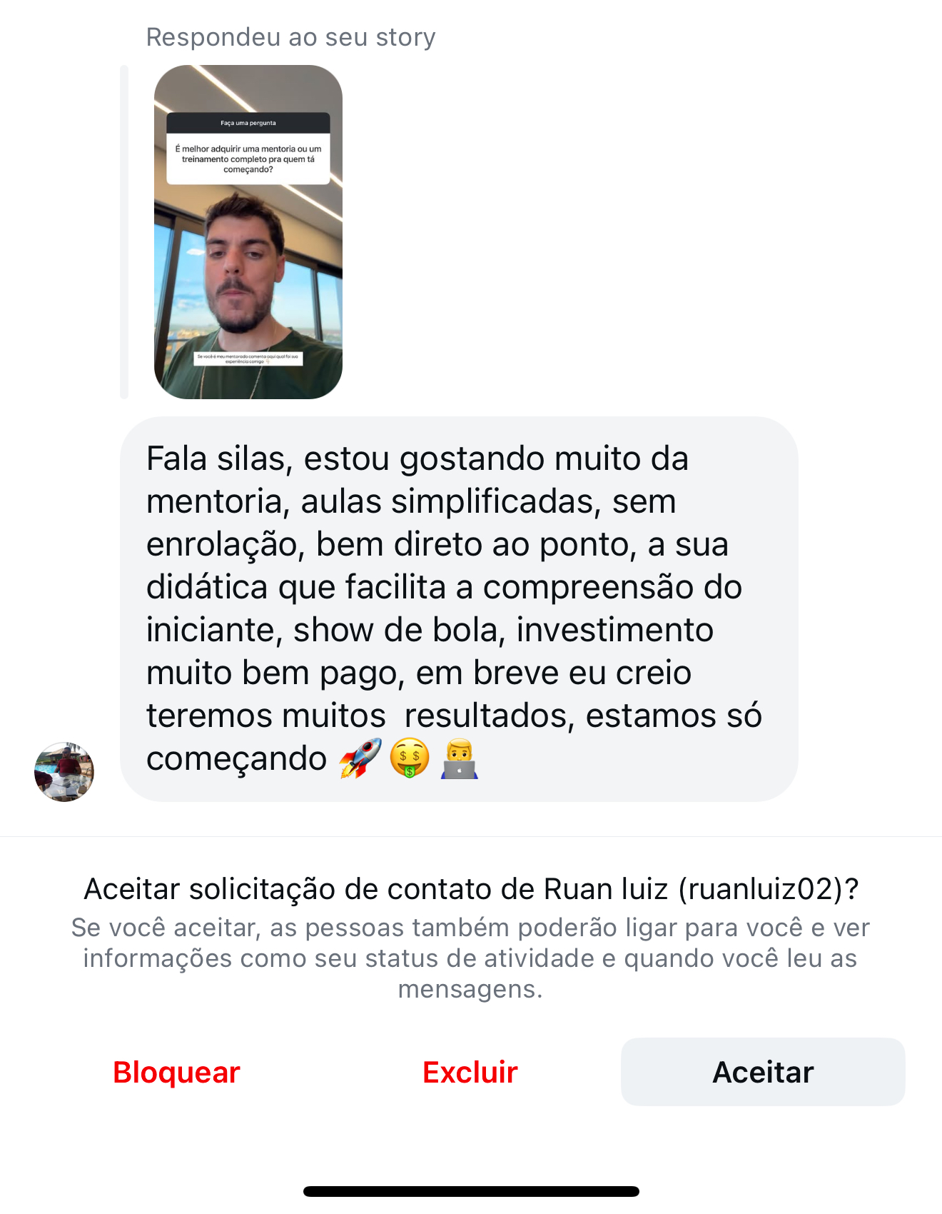 Print de depoimento de aluno da Fórmula de Vendas Online 3